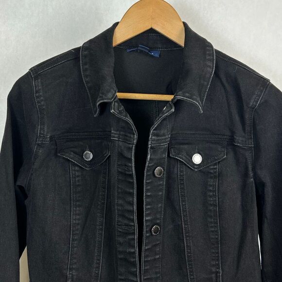 Charter Club Denim Jean Jacket Black Womens Sz Large Petite Button Front Casual - Picture 2 of 11